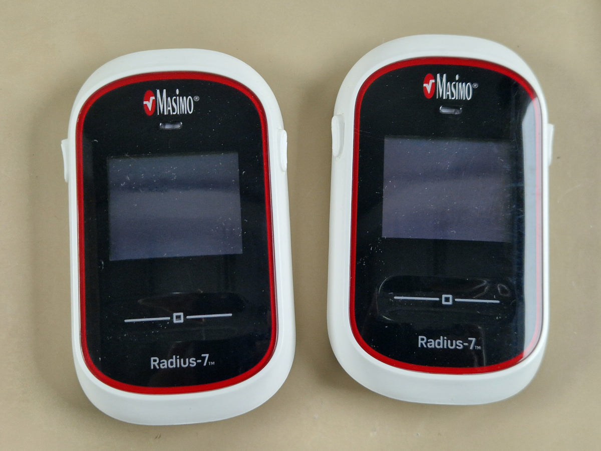 Two Masimo Radius-7 wearable monitoring units front view