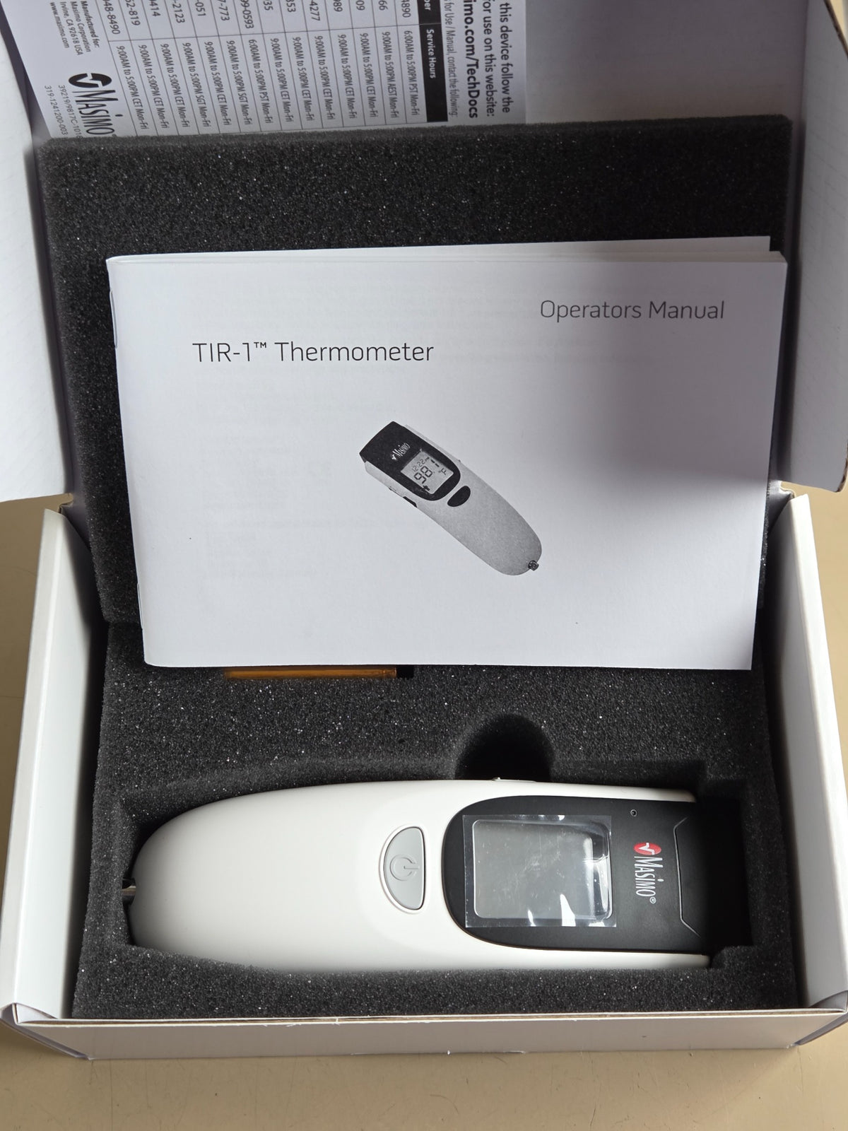 Masimo TIR-1 thermometer in original box with operator manual