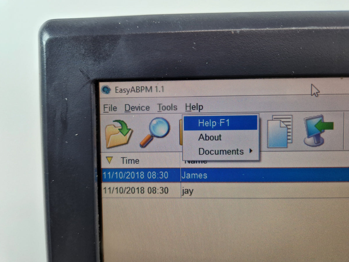 Meditech EasyABPM software interface shown with seller-created demonstration data