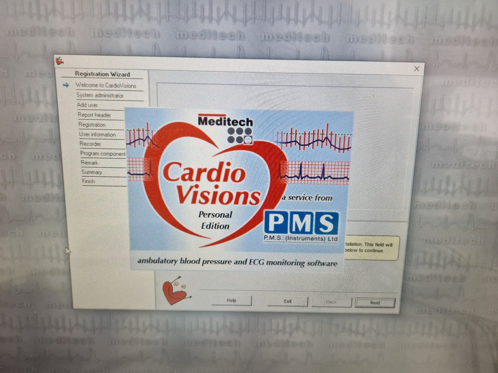 Meditech CardioVisions Personal Edition software screen shown during seller demonstration testing
