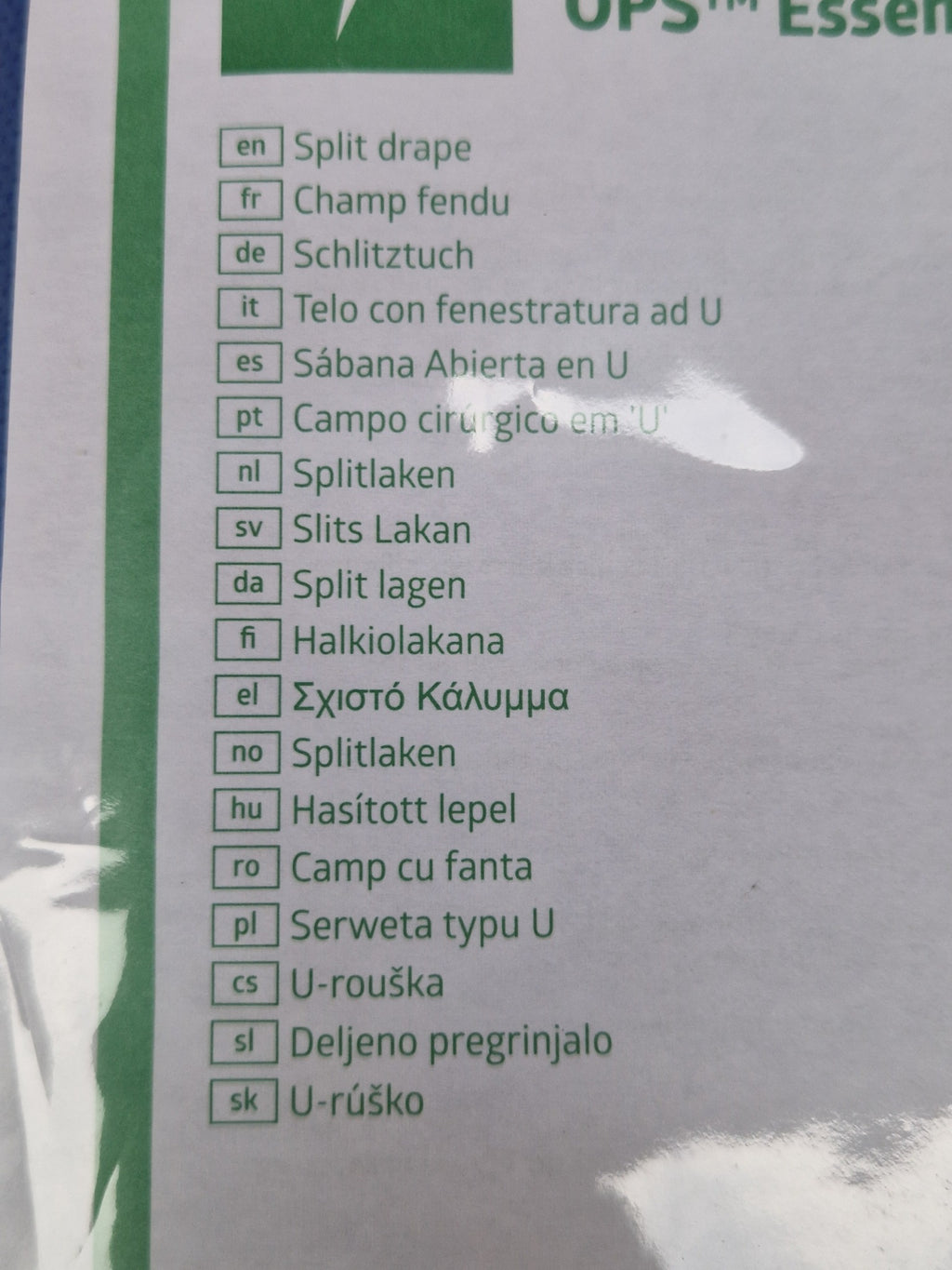 Medline ES10425CE split drape multilingual product label
