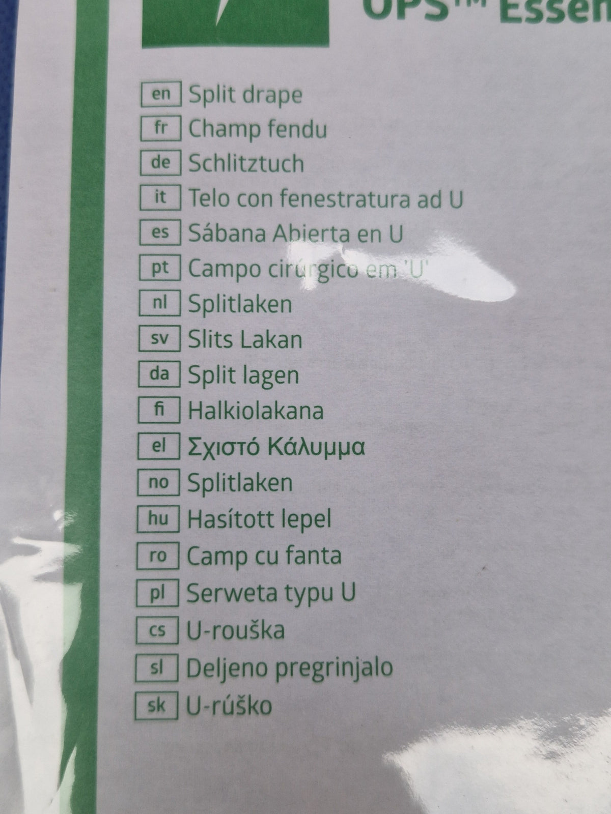Medline ES10425CE split drape multilingual product label