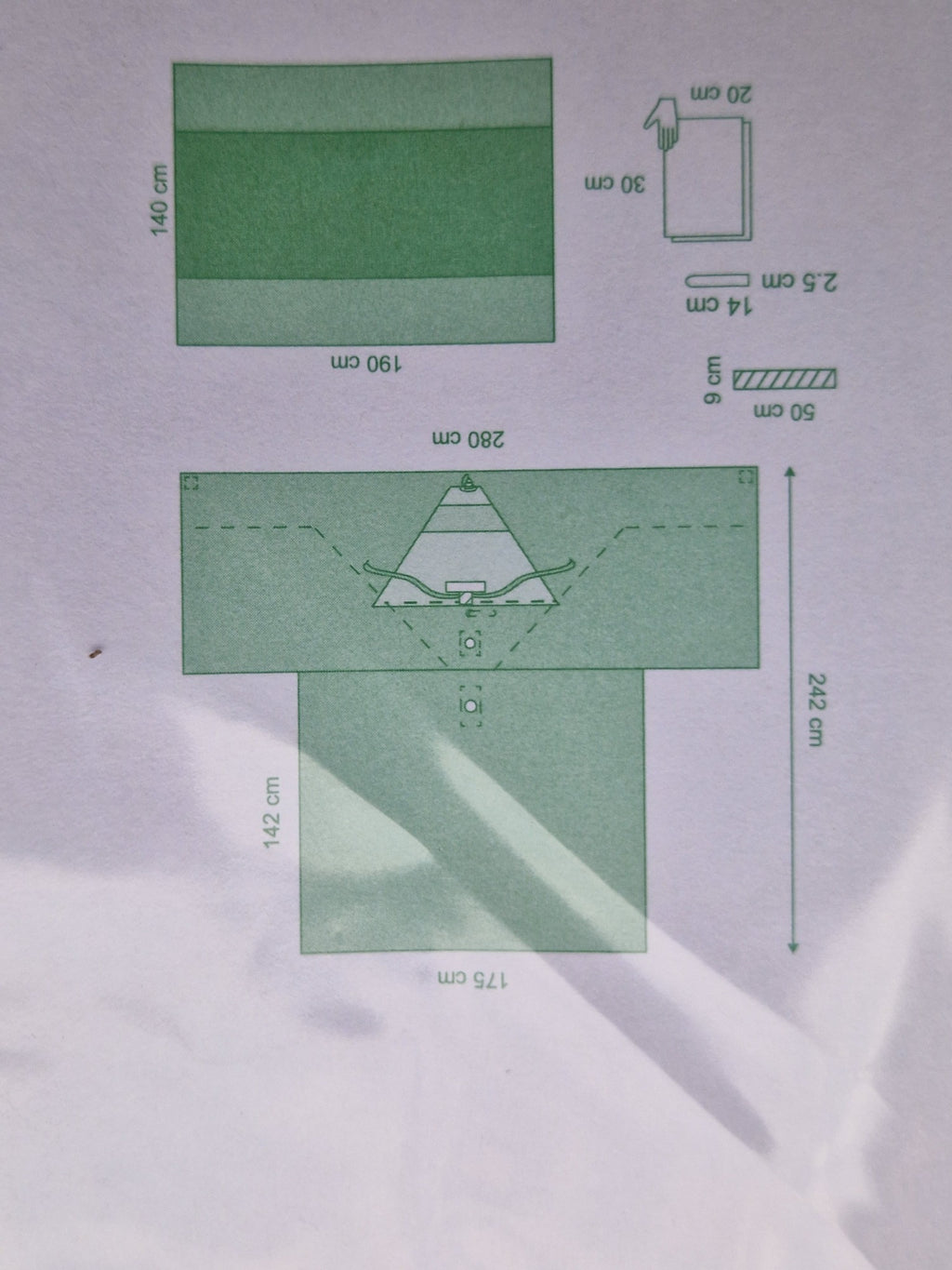 Medline ES29081CE TUR Pack drape dimensions and component layout