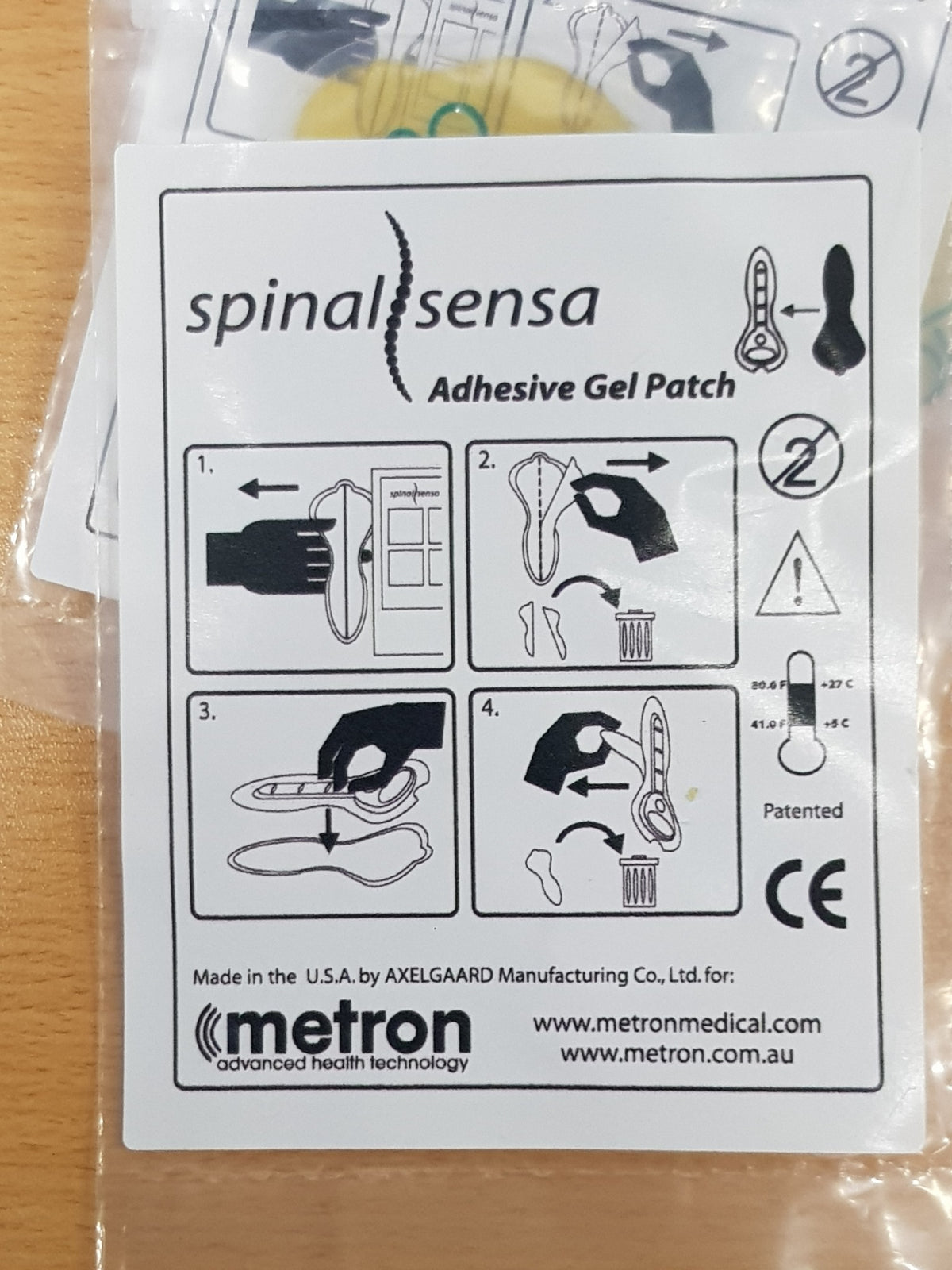 Spinal Sensa adhesive gel patch instructions
