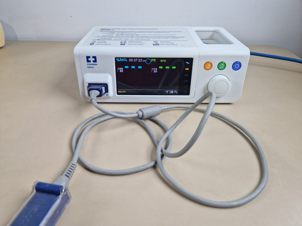 Nellcor PM100N bedside SpO2 monitor front view with sensor cable