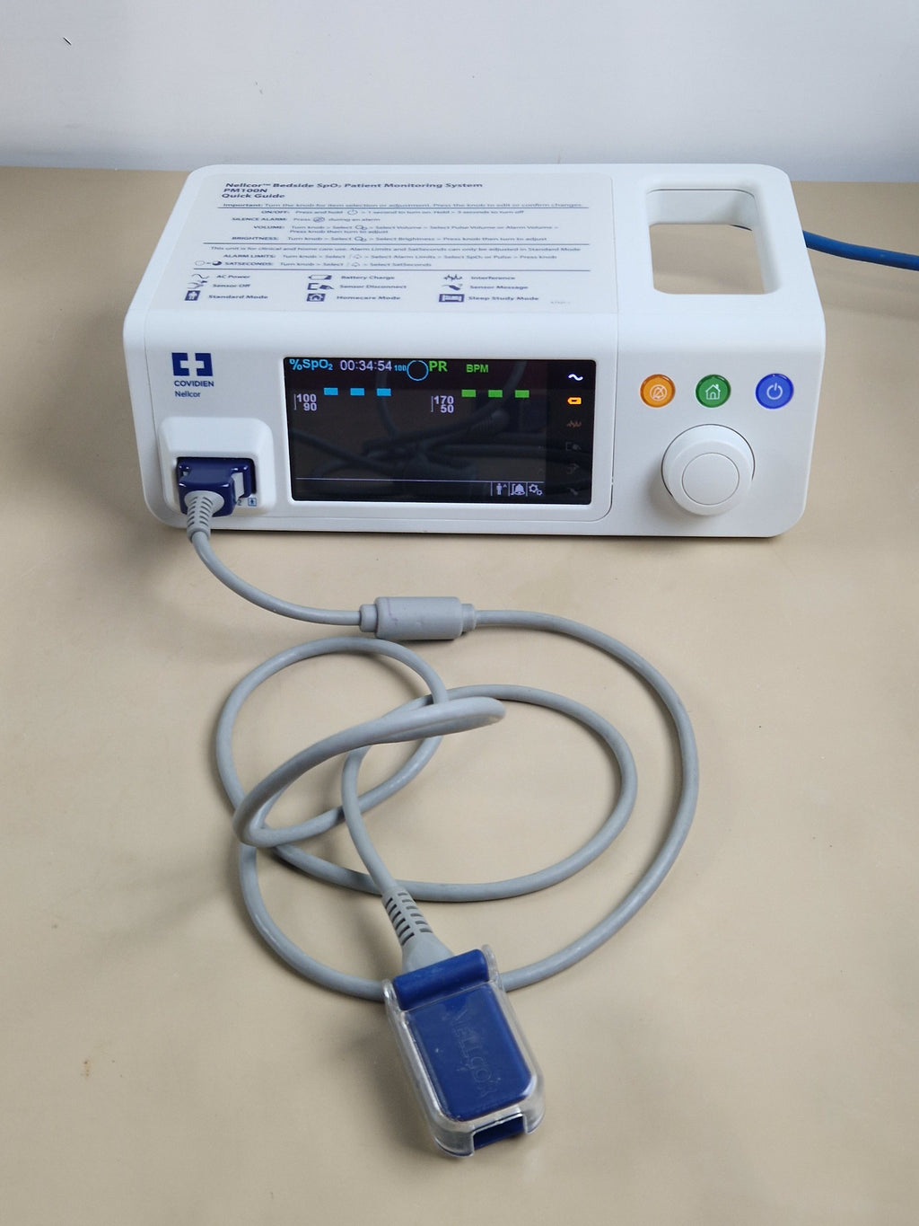 Covidien Nellcor PM100N bedside SpO2 monitor with Nellcor sensor cable