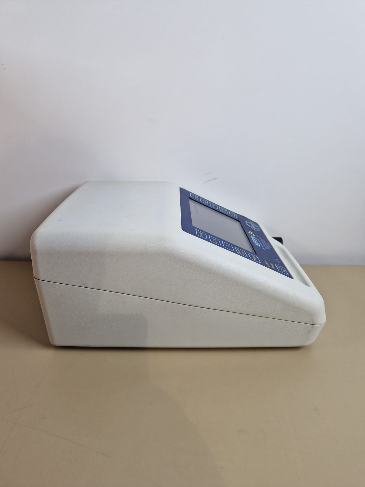Side profile of used B and D Electromedical NIPPY 3+ ventilator showing casing condition