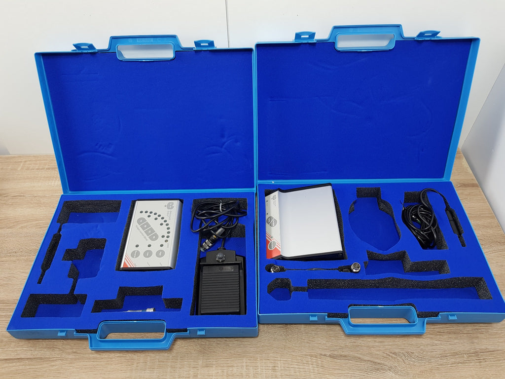 Nobel Biocare Branemark Torque Controller and Drill Controller blue carrying cases with system components