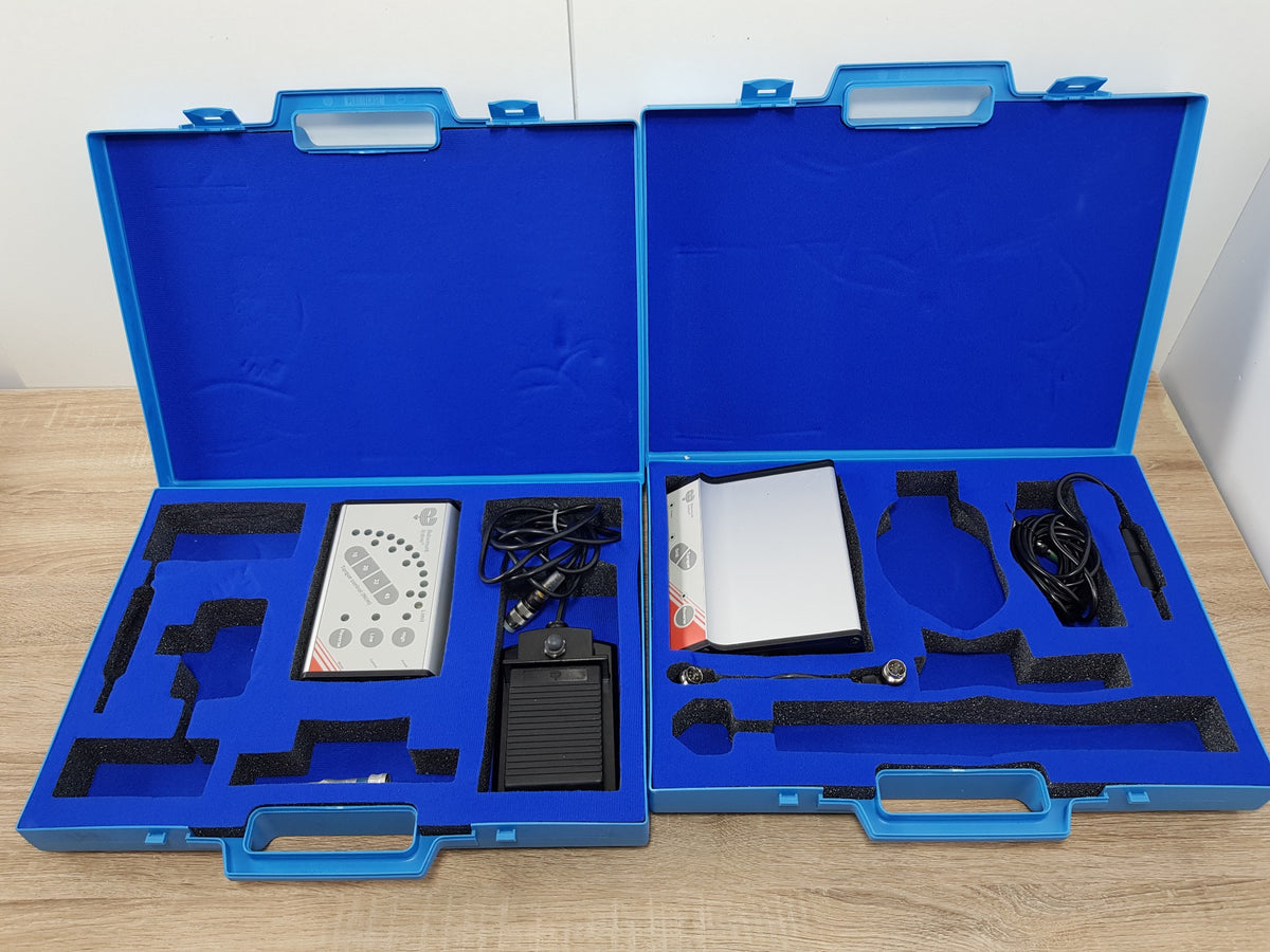 Nobel Biocare Branemark Torque Controller and Drill Controller blue carrying cases with system components