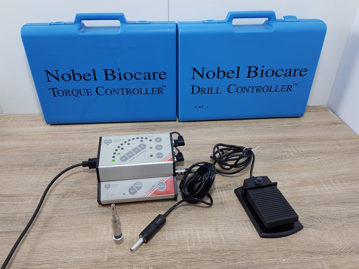 Nobel Biocare Branemark System torque controller and drill controller set with motor handpiece footswitch and cases