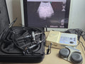 Olympus BF-UC260F-OL8 bronchoscope test setup showing ultrasound image output