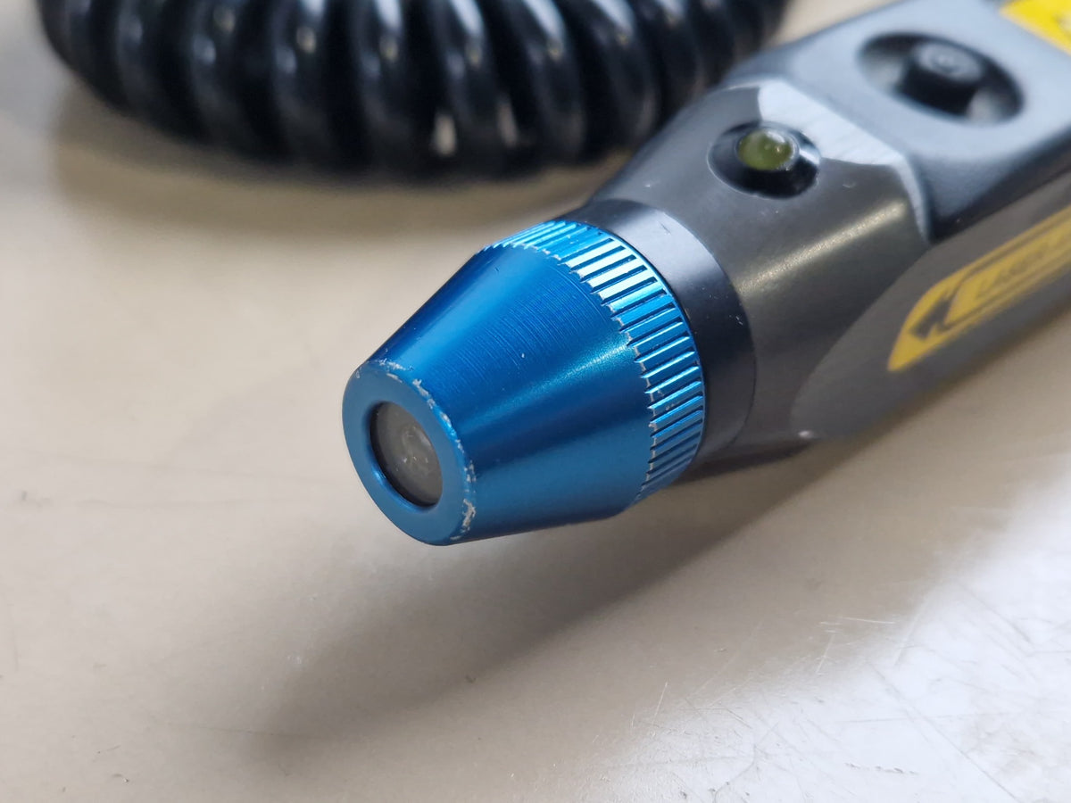 Omega Laser Systems probe blue laser aperture close-up