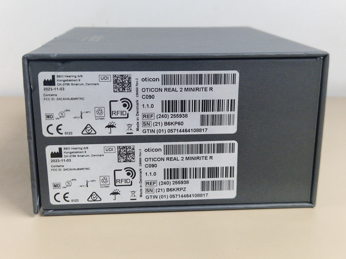 Oticon Real 2 miniRITE R C090 box labels REF 255938