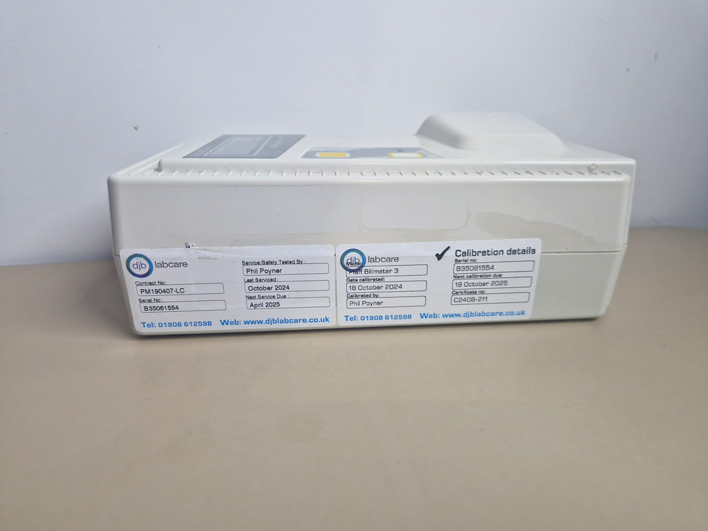 Pfaff Medical Bilimeter 3 calibration and service labels, serial B35061554
