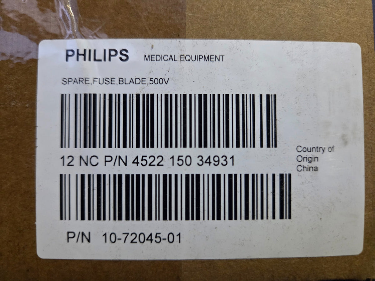 Original Philips packaging label for SPARE,FUSE,BLADE,500V, part 452215034931
