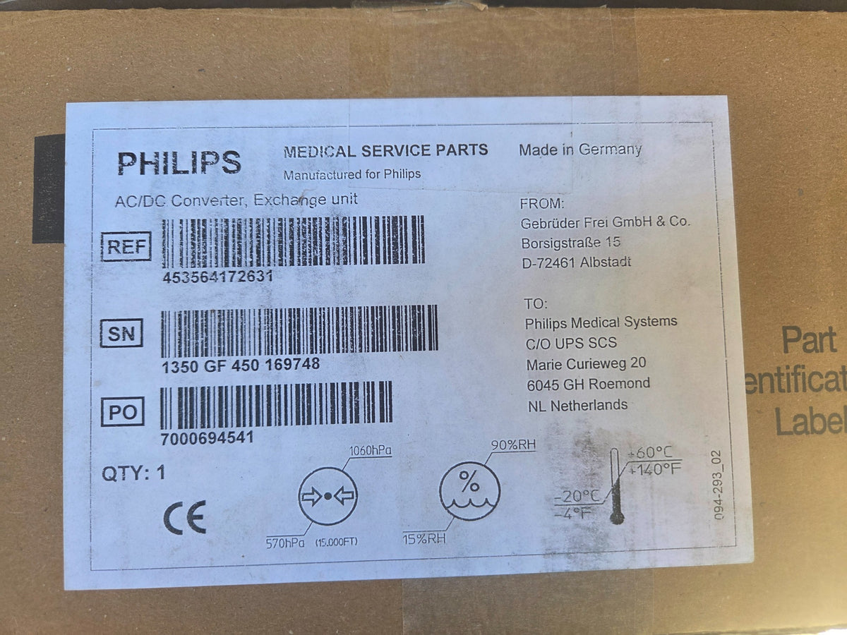 Original Philips packaging label for AC/DC Converter, Exchange unit, part 453564172631, serial 1350 GF 450 169748