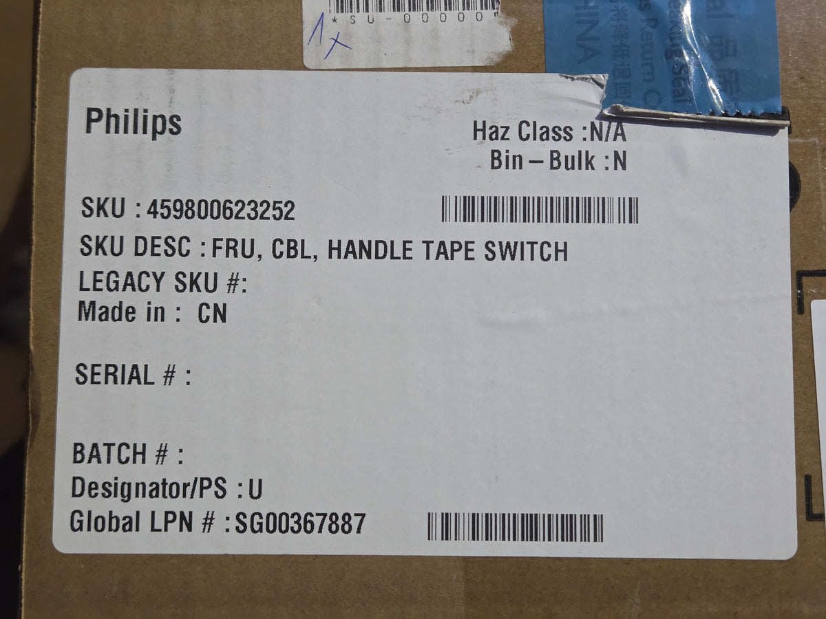 Original Philips packaging label for FRU, CBL, HANDLE TAPE SWITCH, part 459800623252