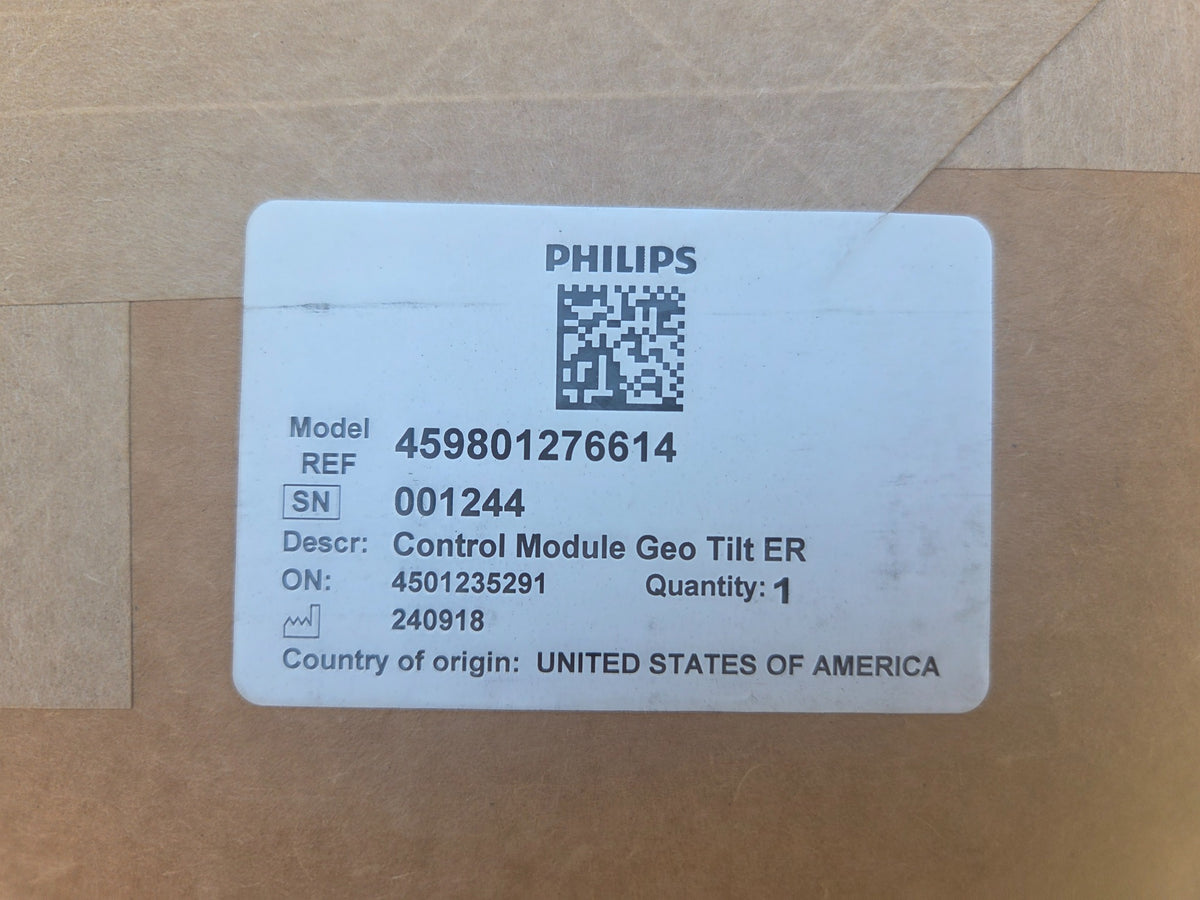 Original Philips packaging label for Control Module Geo Tilt ER, part 459801276614, serial 001244
