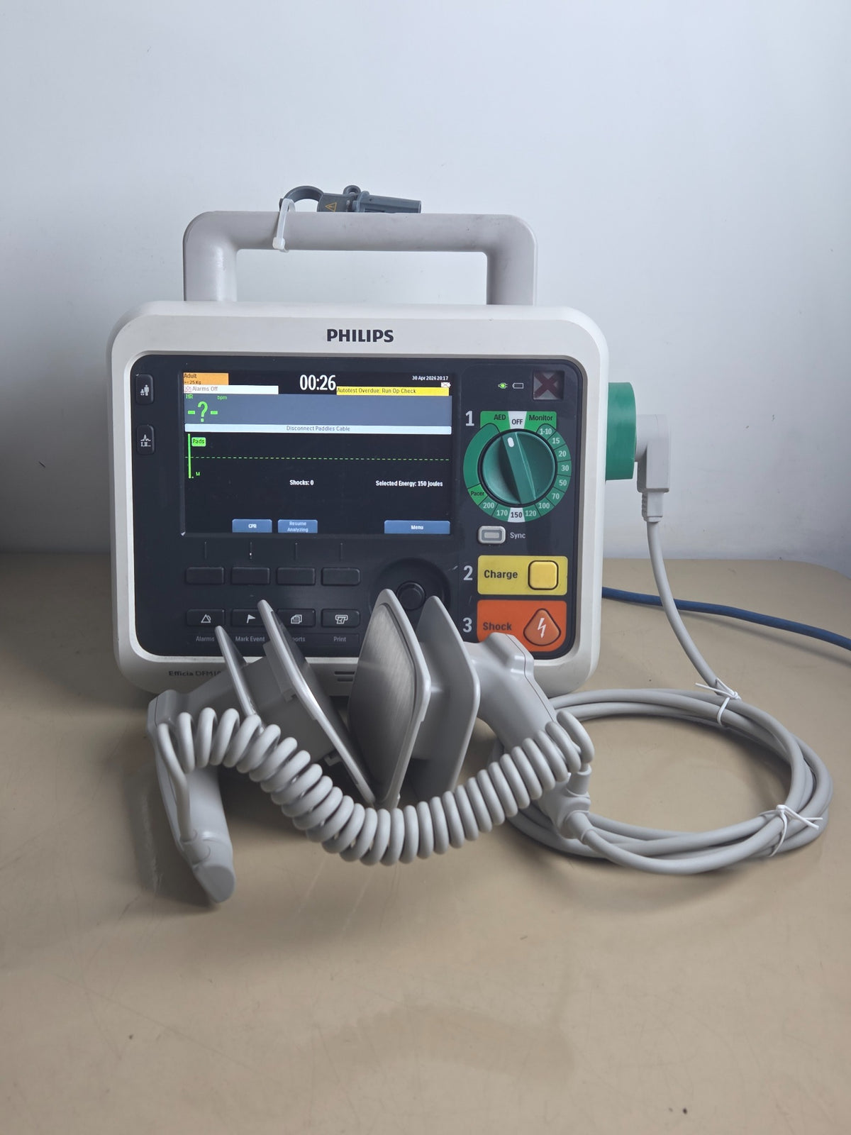 Philips Efficia DFM100 defibrillator monitor with hard paddles — actual item