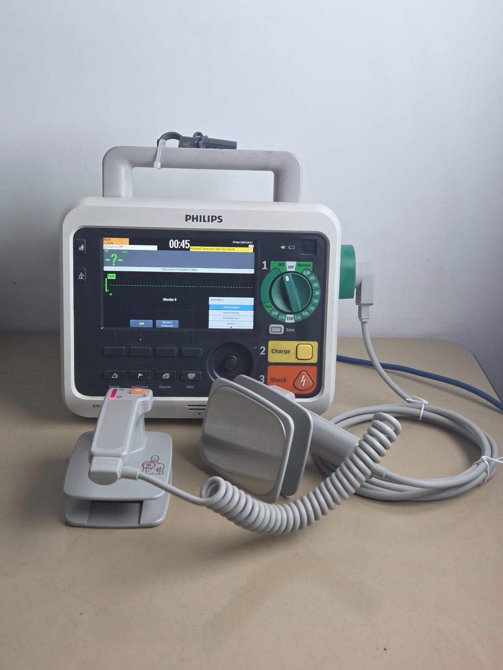 Philips Efficia DFM100 defibrillator monitor with hard paddles — actual item