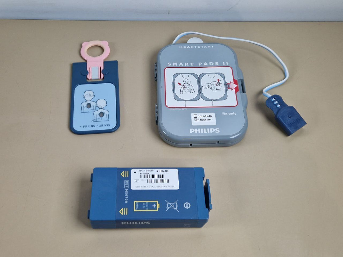 Philips HeartStart FRx defibrillator AED with Smart Pads II and battery