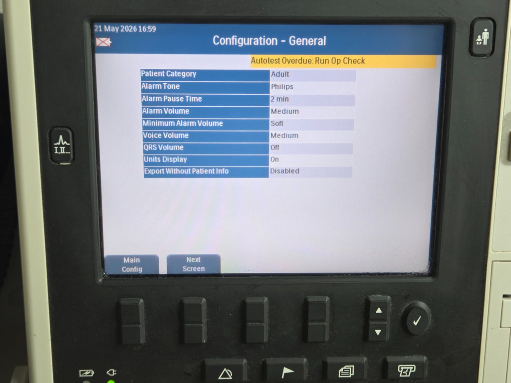 Philips HeartStart XL+ configuration screen - actual item