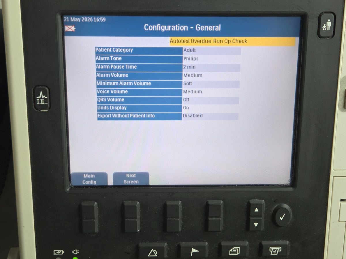 Philips HeartStart XL+ configuration screen - actual item