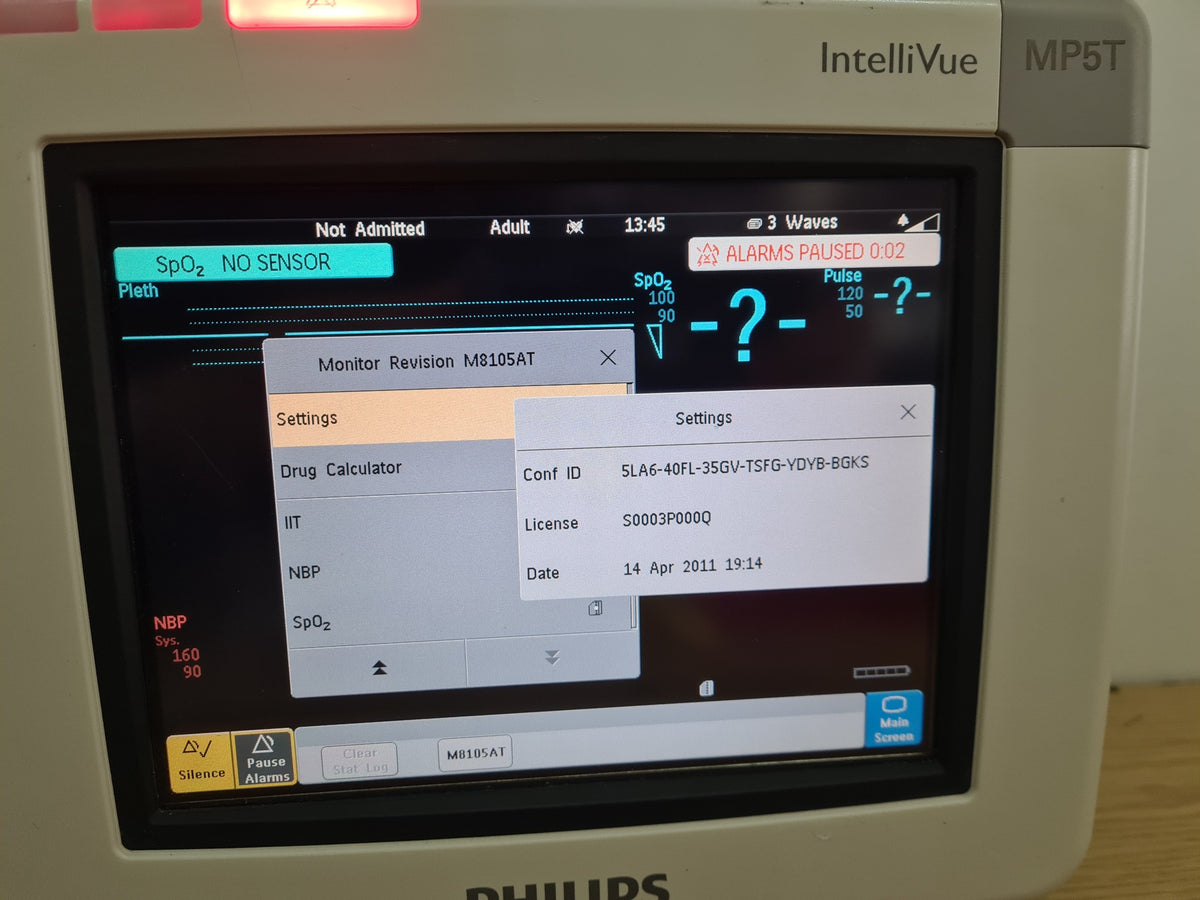 Philips IntelliVue MP5T M8105AT settings screen showing software revision H.15.31