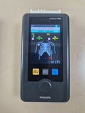 Philips IntelliVue MX40 wearable ECG telemetry monitor powered on; ECG cable and battery not included