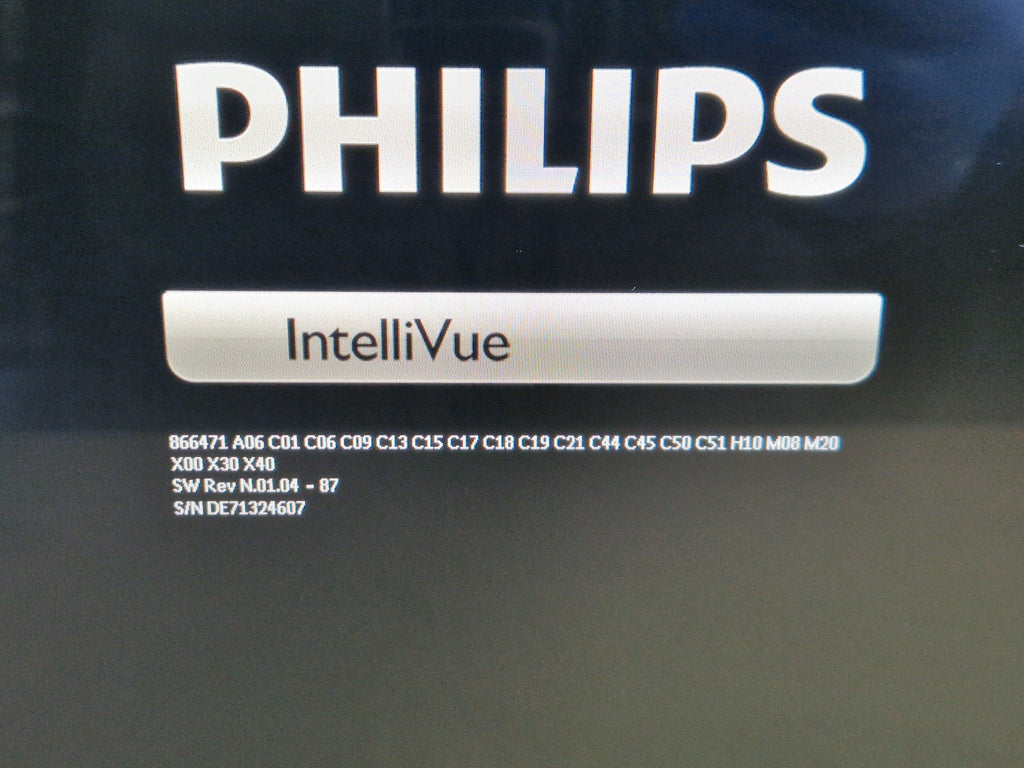 Philips IntelliVue MX750 boot screen showing model software information