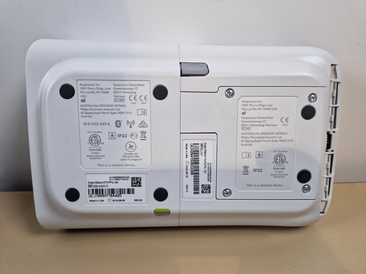 Philips Respironics DreamStation CPAP Pro model and humidifier labels