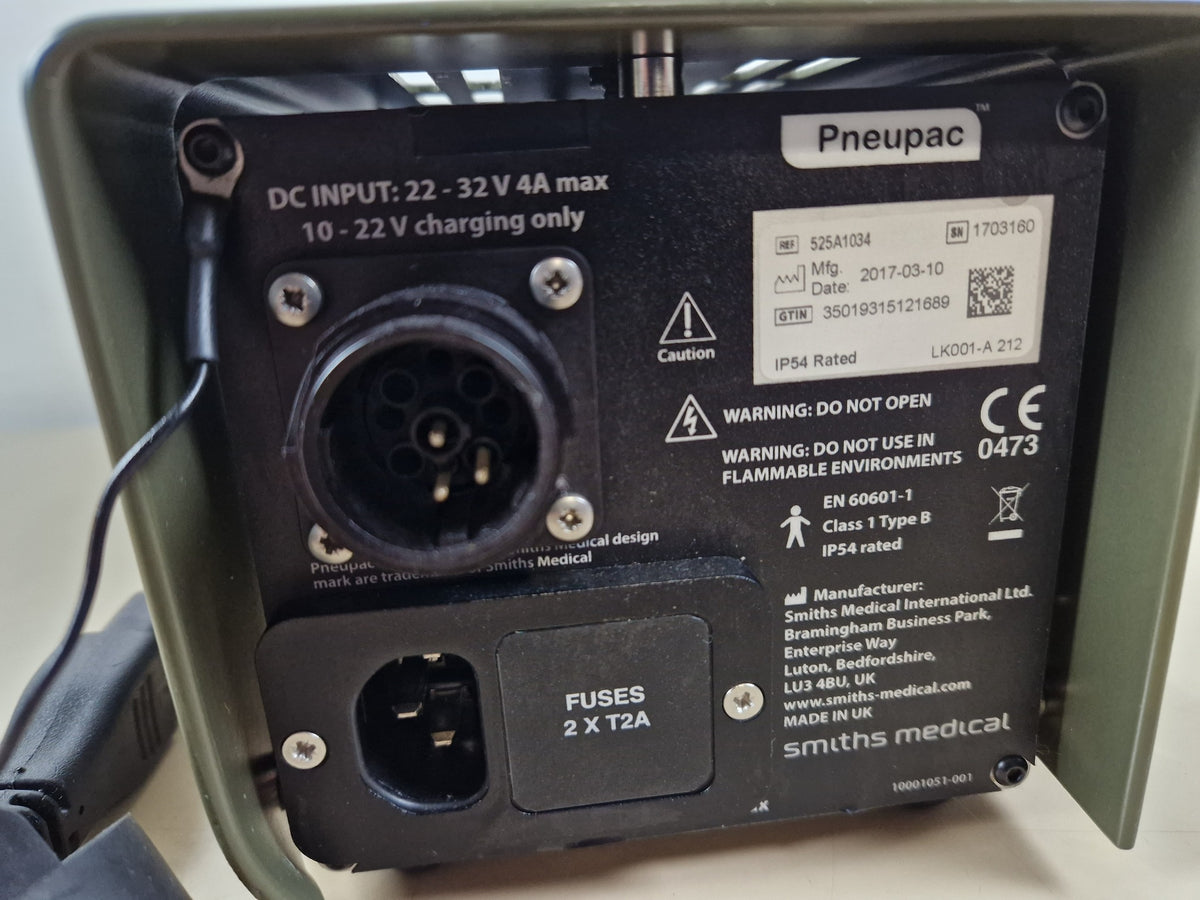 Pneupac PS12 power supply and battery charger rear identification panel