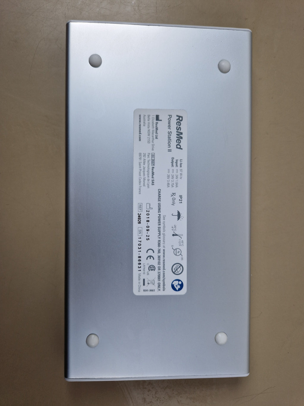 ResMed Power Station II RPS II battery label Ref 24926 97Wh