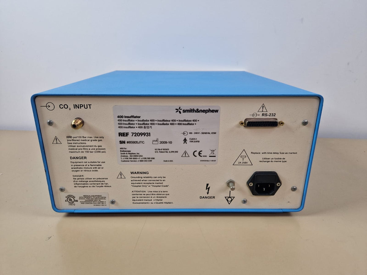Smith & Nephew 400 insufflator REF 7209931 rear panel and identification label