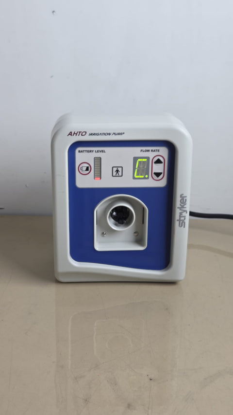 Stryker AHTO irrigation pump REF 0250070601 — powered-on front view
