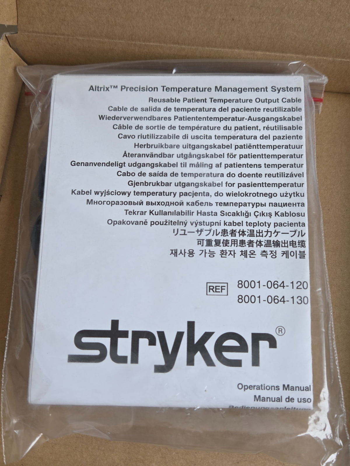 Stryker Altrix Precision Temperature Management System cable manual
