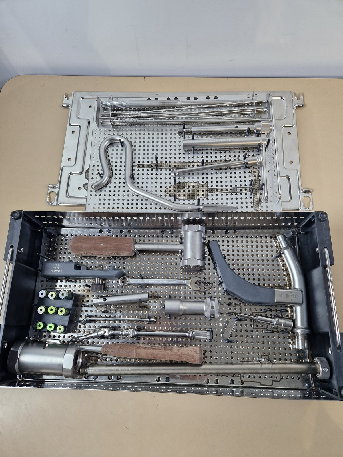 Synthes Titanium Femoral Nail instrumentation set in sterilisation trays