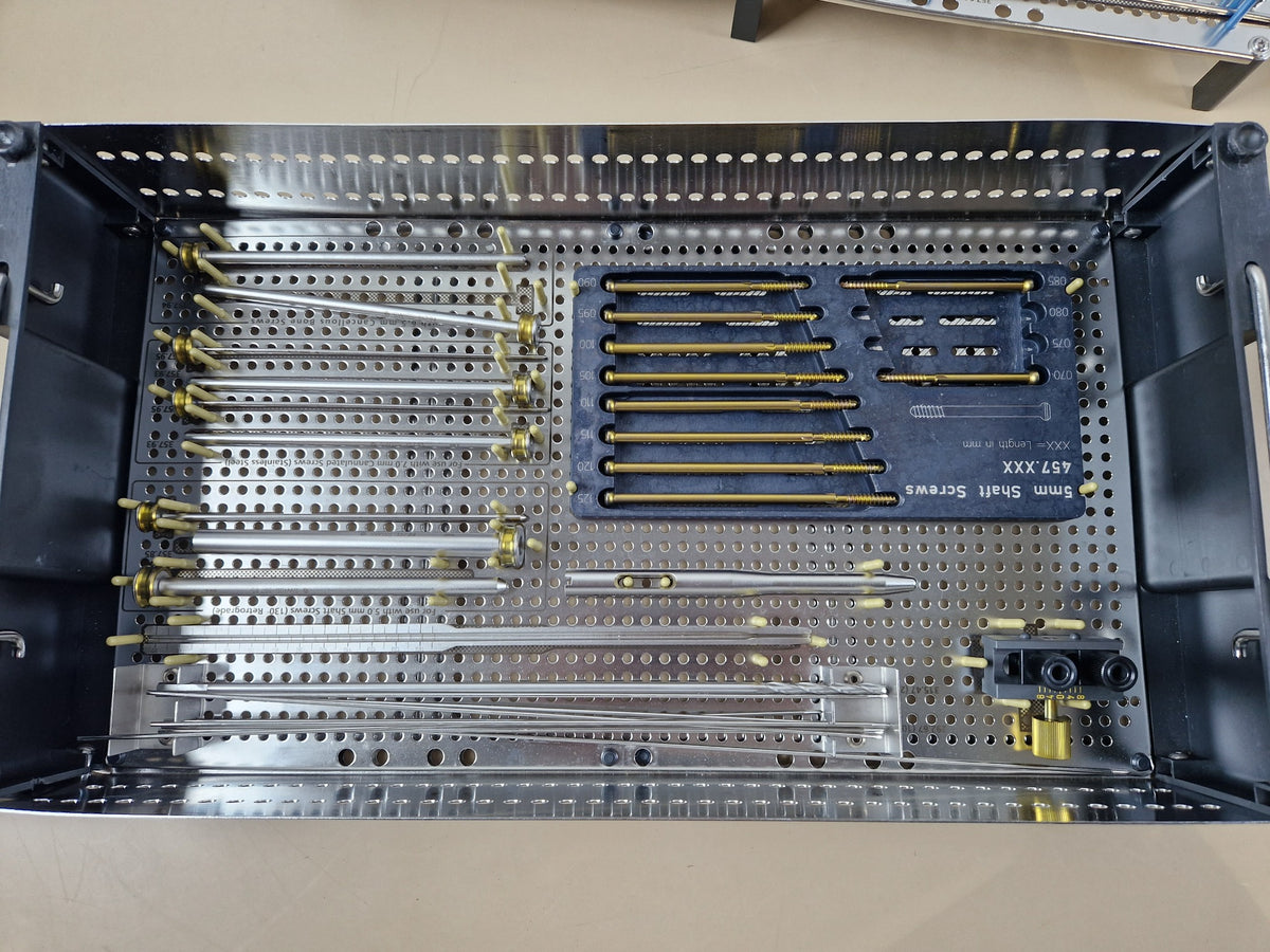 Synthes UFN lower tray with 5mm shaft screws and guide instruments
