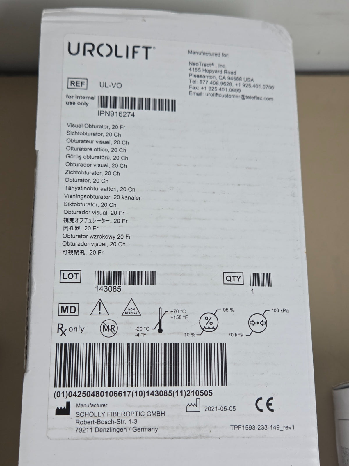 UroLift Scholly new cystoscope set - components and identification