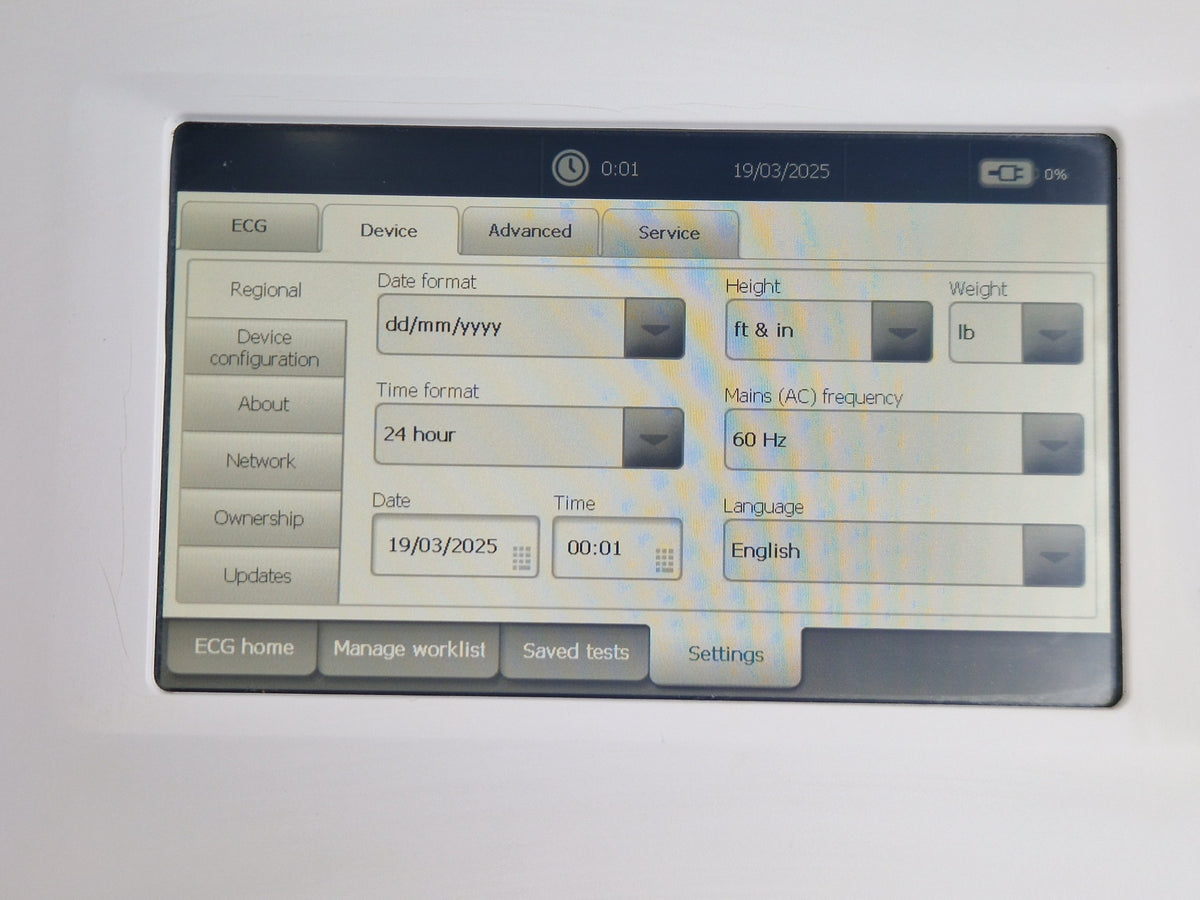 Welch Allyn CP150 ECG touchscreen electrode placement and lead status screen