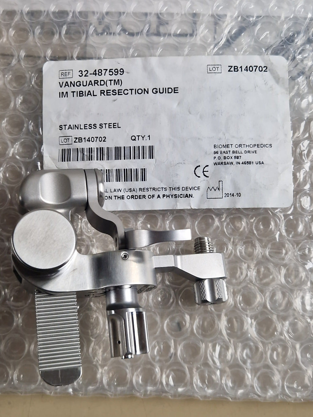 Zimmer Biomet VANGUARD 32-487599 IM tibial resection guide label