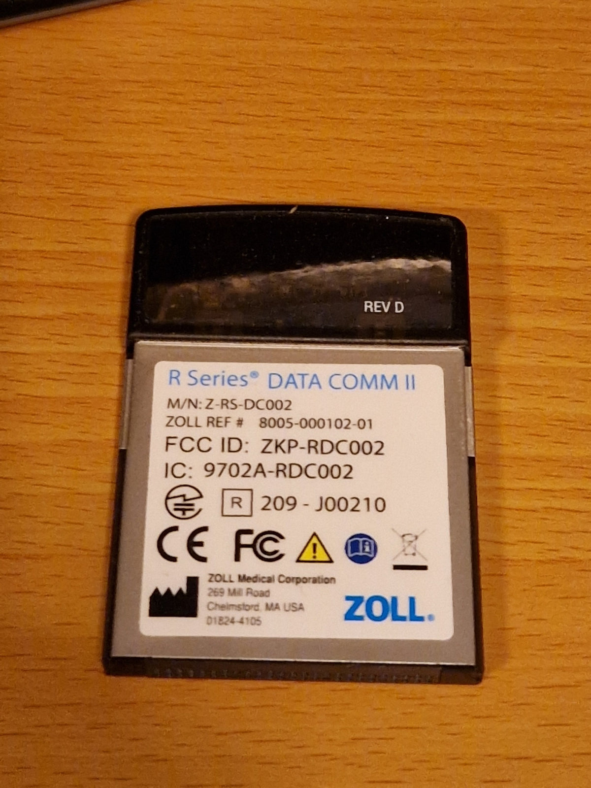 ZOLL R Series DATA COMM II Z-RS-DC002 REF 8005-000102-01 front label